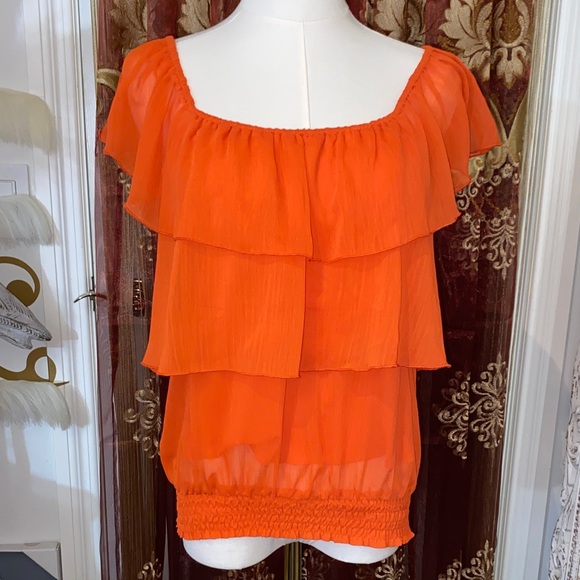 Vibrant Orange Ruffle Blouse - Picture 4 of 17